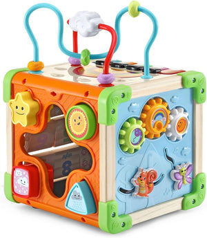 LeapFrog Wooden Activity Cube, gears and shape sorter sides
