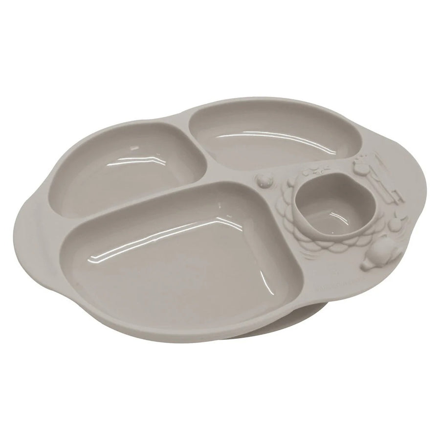Marcus & Marcus Yummy Dips Suction Divided Plate in grey, Pebble the Panda