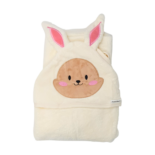 Akarana Baby coral fleece hooded towel, Bunny Cream