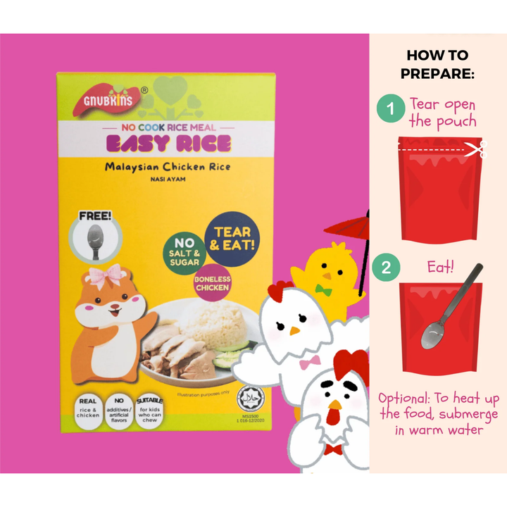 Gnubkins Ready To Eat Malaysian Chicken Rendang Rice 120G