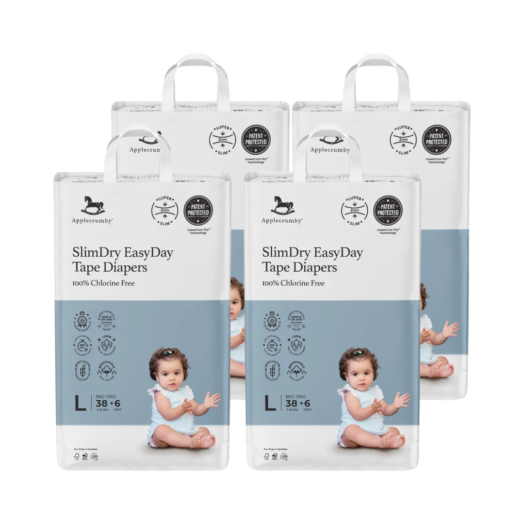 Applecrumby® Slimdry Easyday Tape Diapers (4 Mega Packs / 1 Carton)