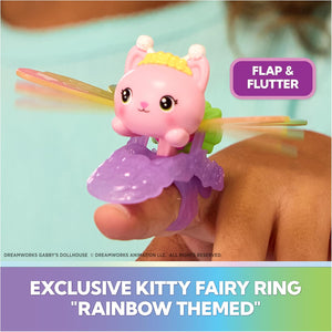 Exclusive rainbow-themed Kitty Fairy finger ring with flap and flutter action