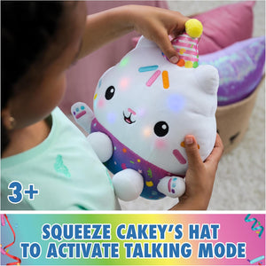 Squeeze Cakey's hat to activate talking mode