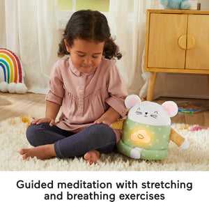 Child following the guided stretching and breathing exercises with Meditation Mouse