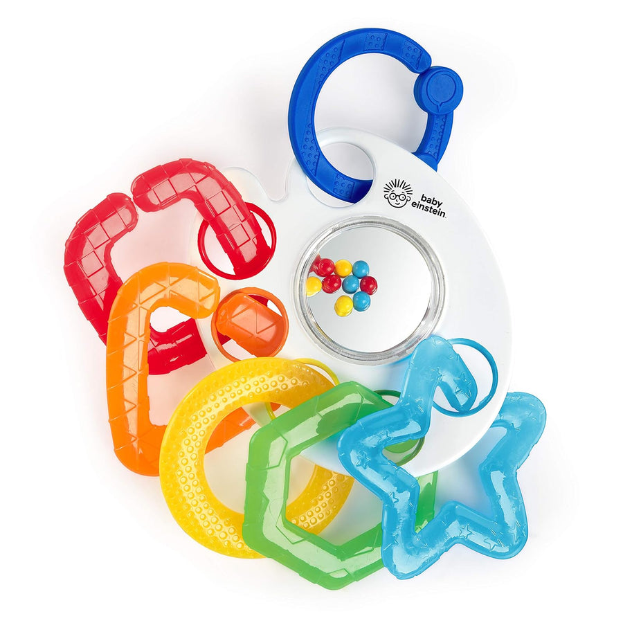 Baby Einstein Shake, Rattle and Soothe Teether Links ring toy with five detachable teethers and a bead rattle dome