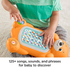 Baby pressing the roller ball on the Linkimals A to Z Otter