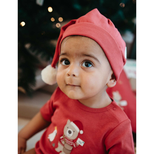 Purebaby Christmas Red Print Postie Santa Bodysuit Organic