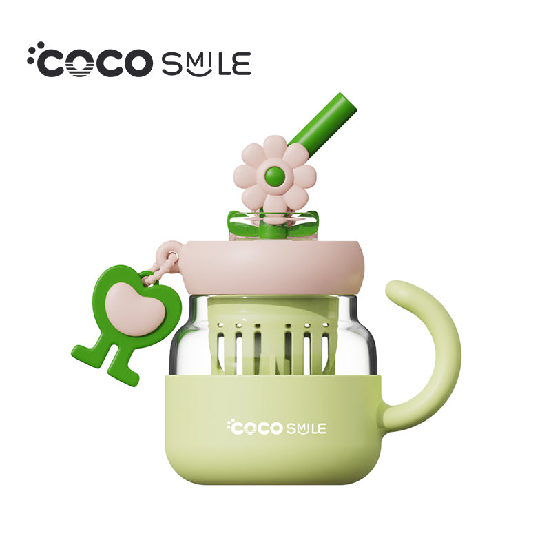 COCO SMILE Flower Rotating Desktop Glass Mug 800ml in Green