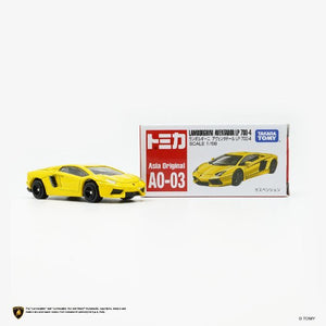 Tomica AO-03 Lamborghini Aventador LP 700-4 with its Asia Original box, scale 1/68