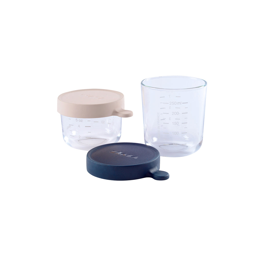 Beaba Superior Glass Jar 2 Pack 150ml/250ml - Pink/Dark Blue