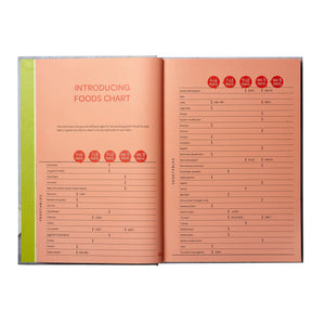 BEABA Babycook recipe book open at the Introducing Foods Chart