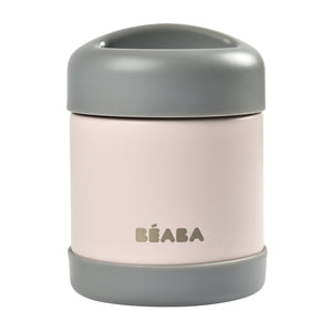 BEABA stainless steel isothermal food container 300ml, light pink body with dark mist lid