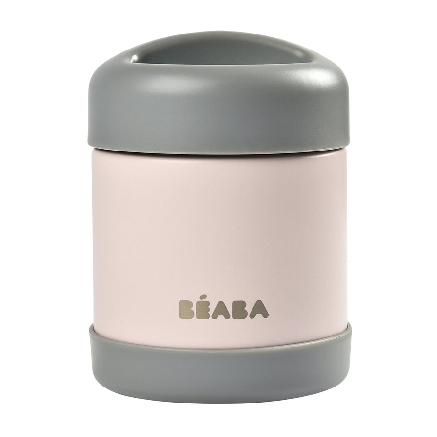 BEABA stainless steel isothermal food container 300ml, light pink body with dark mist lid
