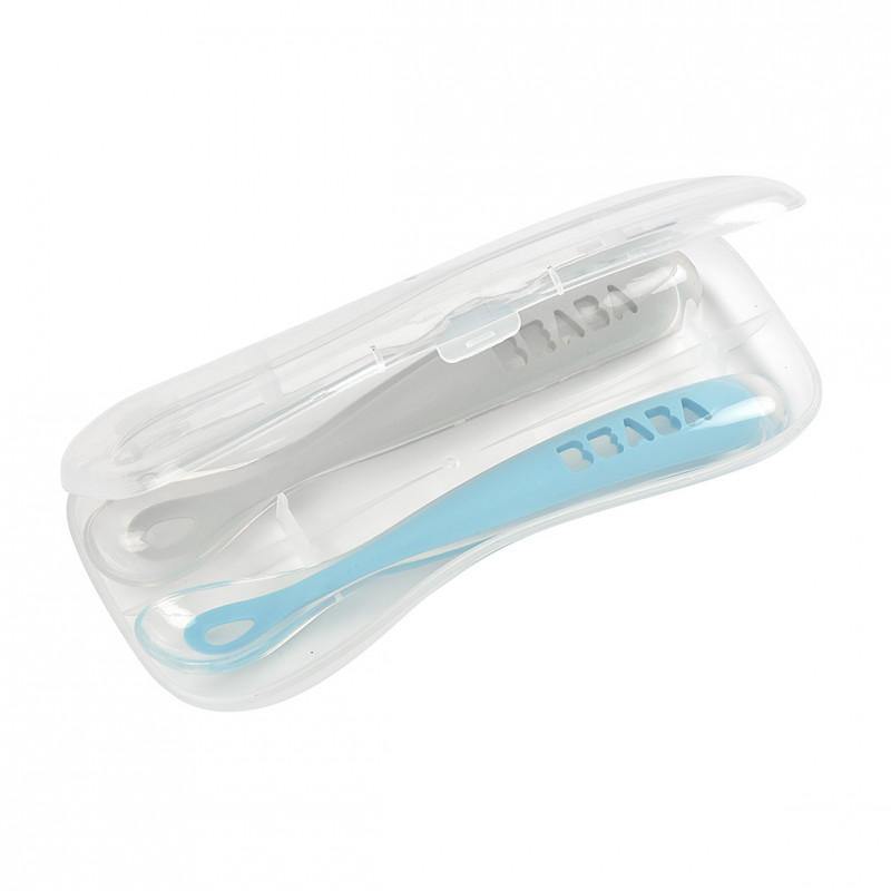 Beaba 1st Stage Silicone Spoon Travel Twin Set with Case
