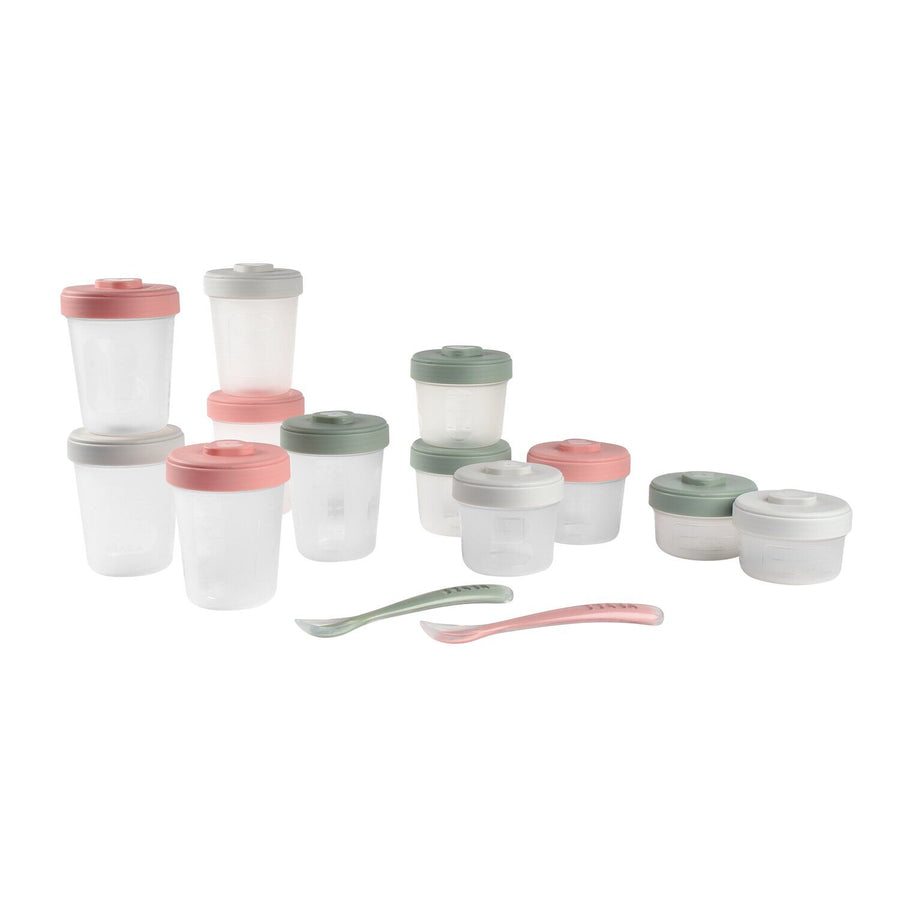 BEABA First Meal Pack in Eucalyptus - 12 clip portion pots and 2 silicone spoons