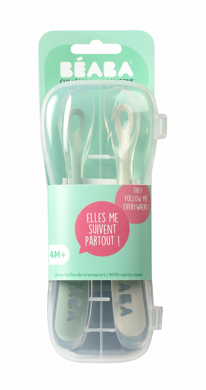 Beaba 1st Stage Silicone Spoon Travel Twin Set with Case