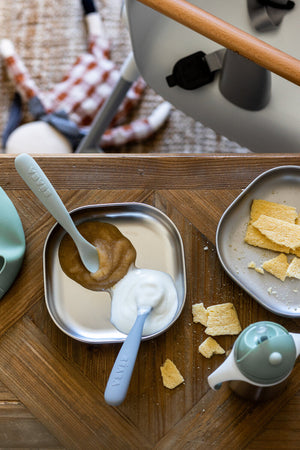 BEABA first stage silicone spoons in use