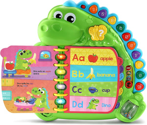 LeapFrog Dino's Delightful Day Book open at the A to D pages