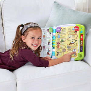 Child touching a picture in the LeapFrog A to Z Dictionary