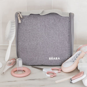 Beaba Baby Grooming Set (9 accessories) + Hanging Toiletry Pouch - Pink - lifestyle