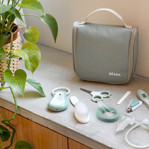 Beaba Baby Grooming Set (9 accessories) + Hanging Toiletry Pouch - Sage Green - lifestyle