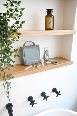 Beaba Baby Grooming Set (9 accessories) + Hanging Toiletry Pouch - Sage Green - lifestyle