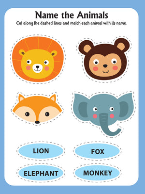 Name the Animals cut-and-match activity page from Scissors Skills Animal Friends