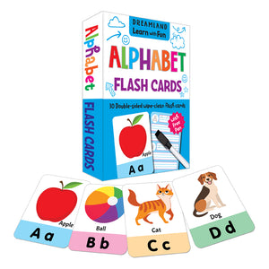Alphabet Flash Cards box with A, B, C and D cards fanned out