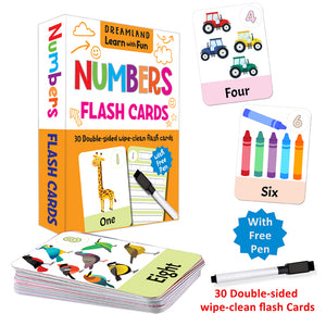 Numbers Flash Cards showing the wipe-clean tracing side