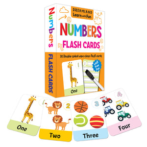Numbers Flash Cards showing counting pictures on the front of each card