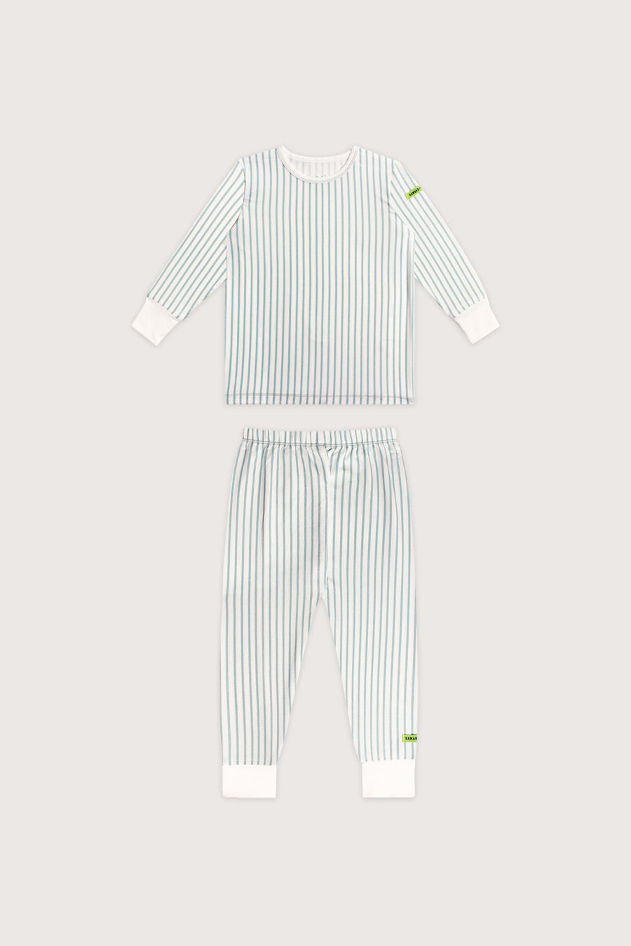Hamako Tencel Kids Long Set in Striped Aqua — long-sleeve top and long pants
