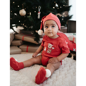 Purebaby Christmas Red Print Postie Santa Bodysuit Organic