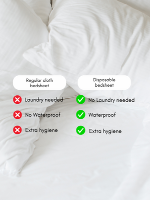 Bmama disposable bed sheet compared with a regular cloth bed sheet