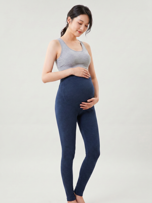 Bmama High Waist Maternity Legging in navy blue worn over a bump, side view