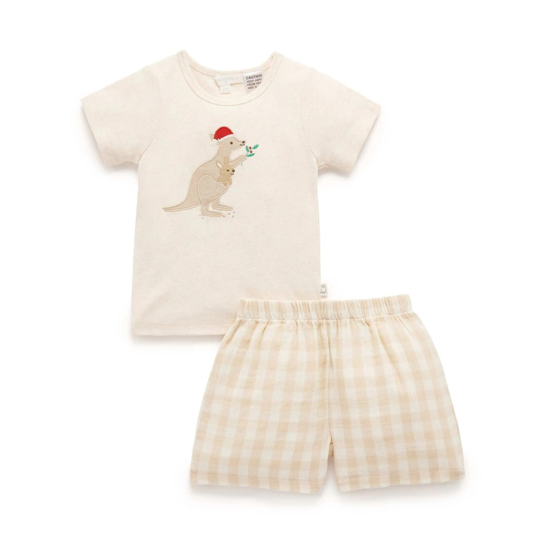 Purebaby Organic Mixed Short PJ Set - Gingham Kangaroo