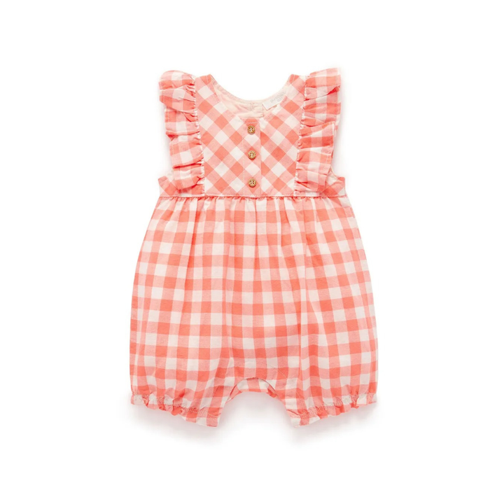 Purebaby Organic Gingham Romper Coral