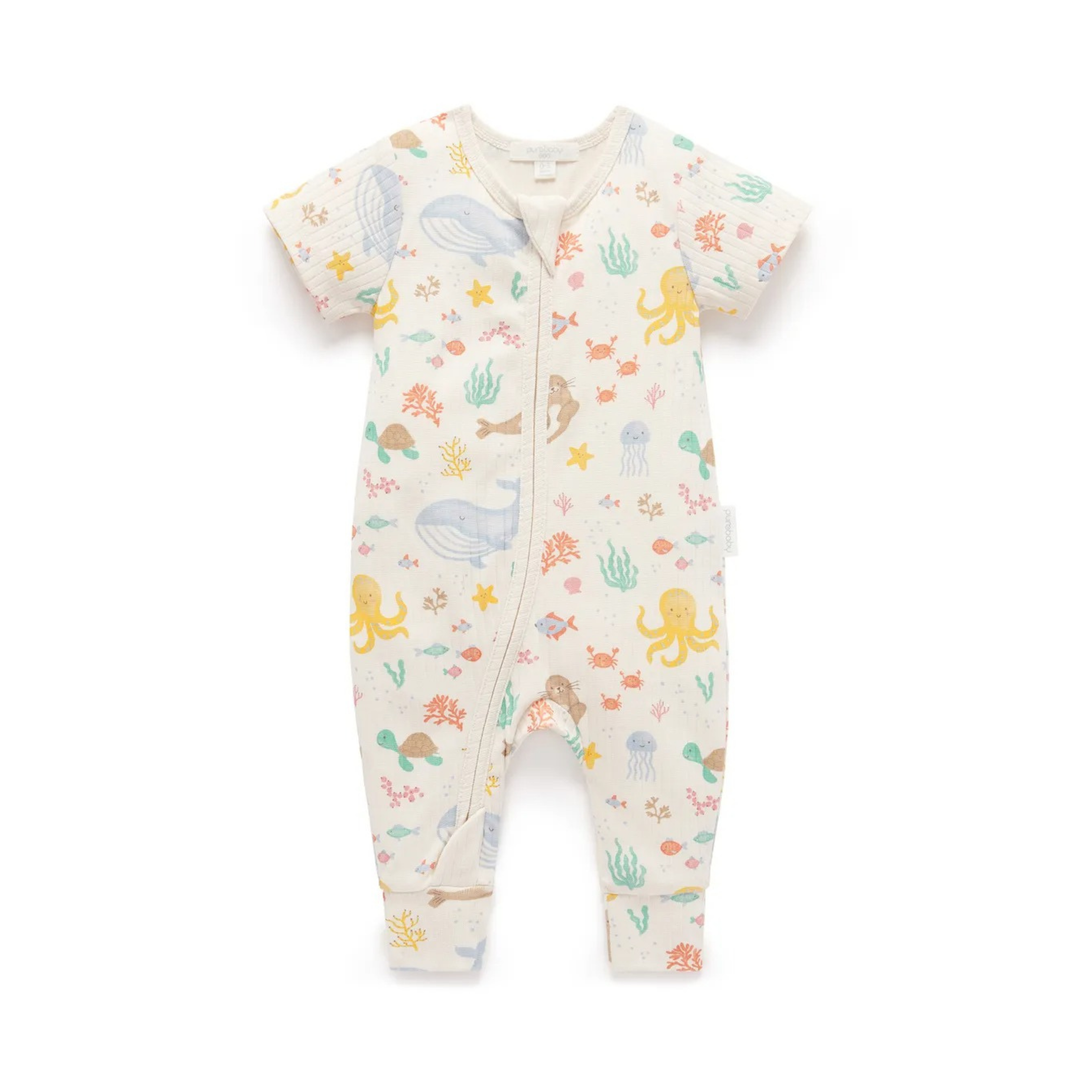 Purebaby Organic Rib Zip Growsuit