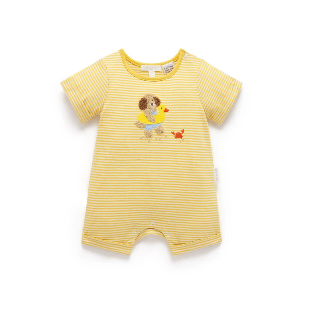 Purebaby Organic Short Striped Growsuit - Pineapple Mini Stripe