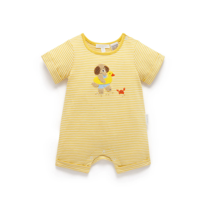 Purebaby Organic Short Striped Growsuit - Pineapple Mini Stripe