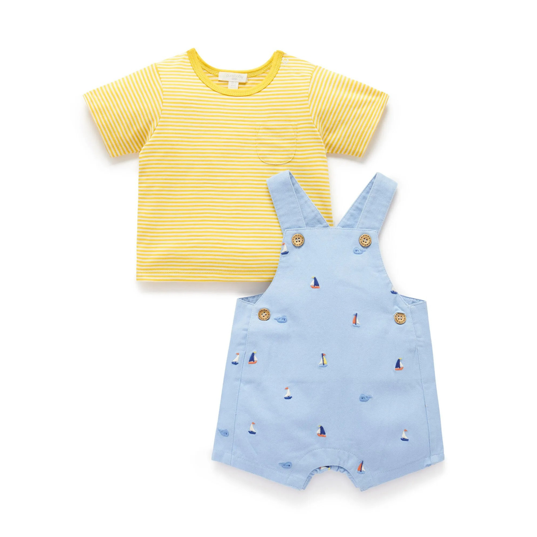 Purebaby Organic 2Pc Overall Set - Yacht Broderie