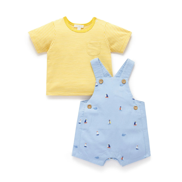 Purebaby Organic 2Pc Overall Set - Yacht Broderie