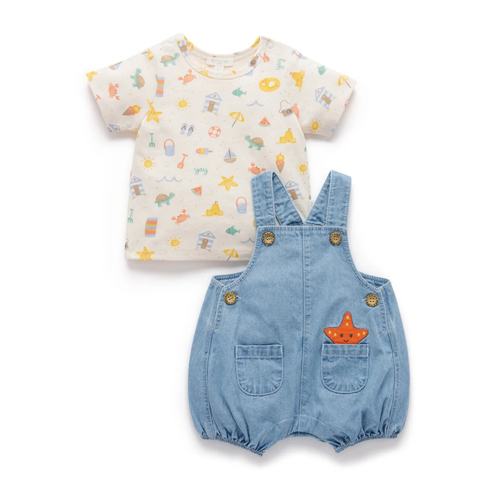 Purebaby Organic Resort 2Pc Overall Set - Faded Denim