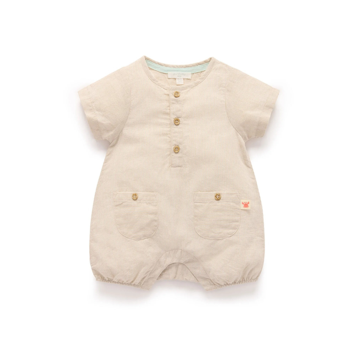 Purebaby Organic Linen Blend Romper - Driftwood Stripe
