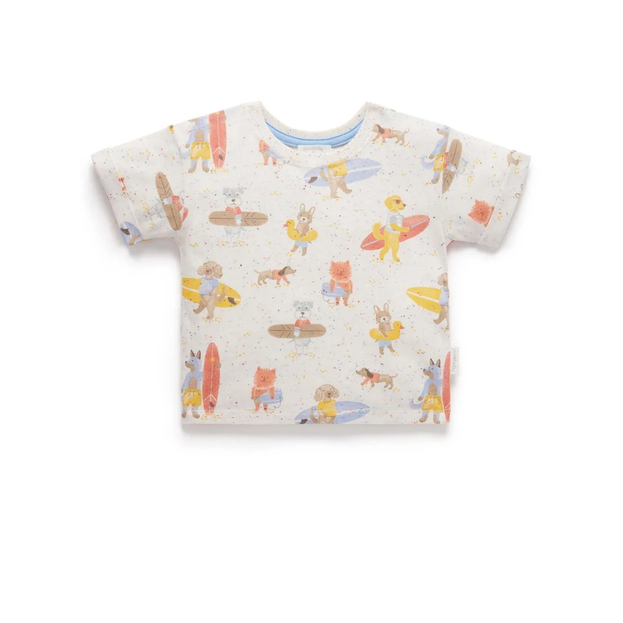 Purebaby Organic Relaxed Print Tee - Surfing Dogs