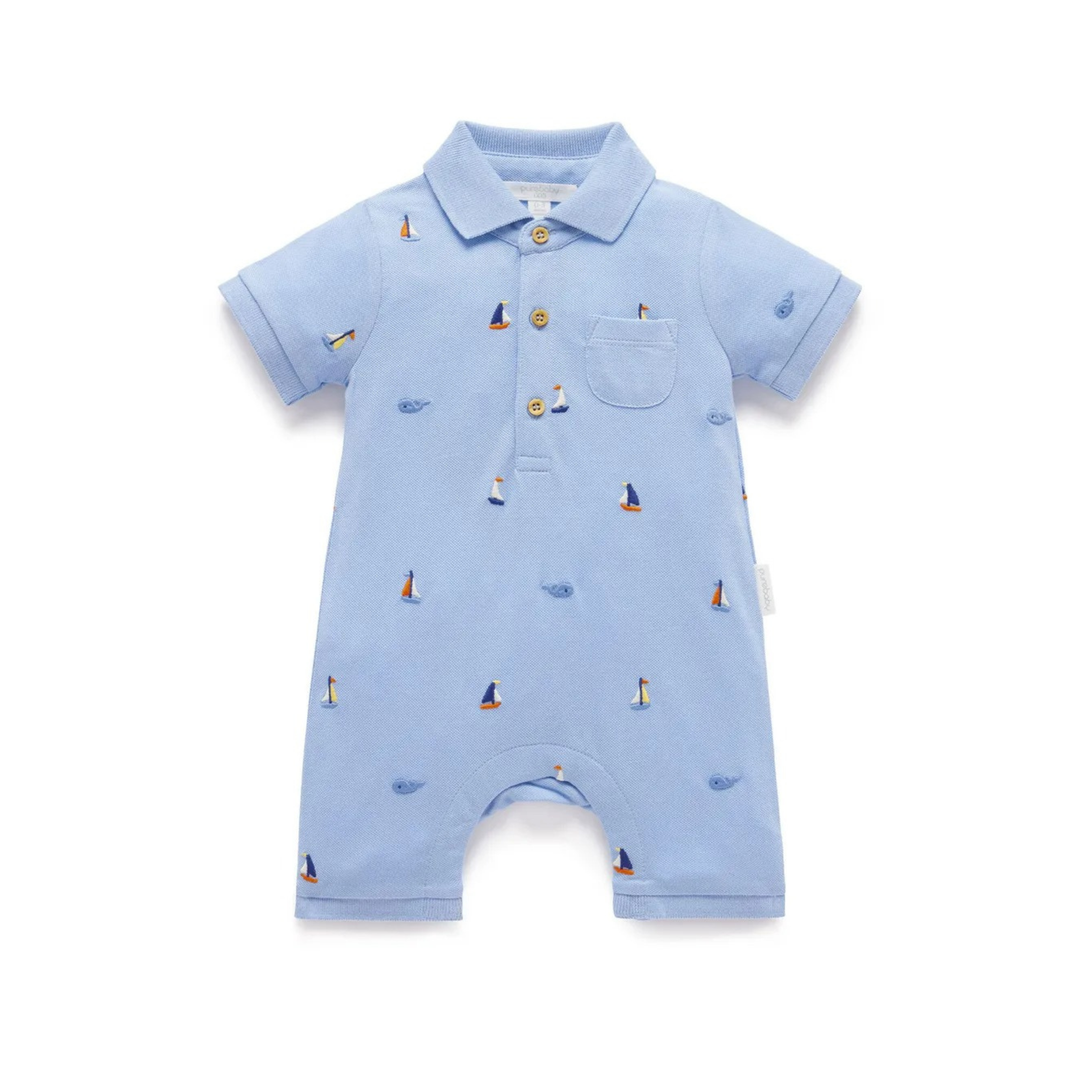 Purebaby Organic Growsuit - Yatch Broderie