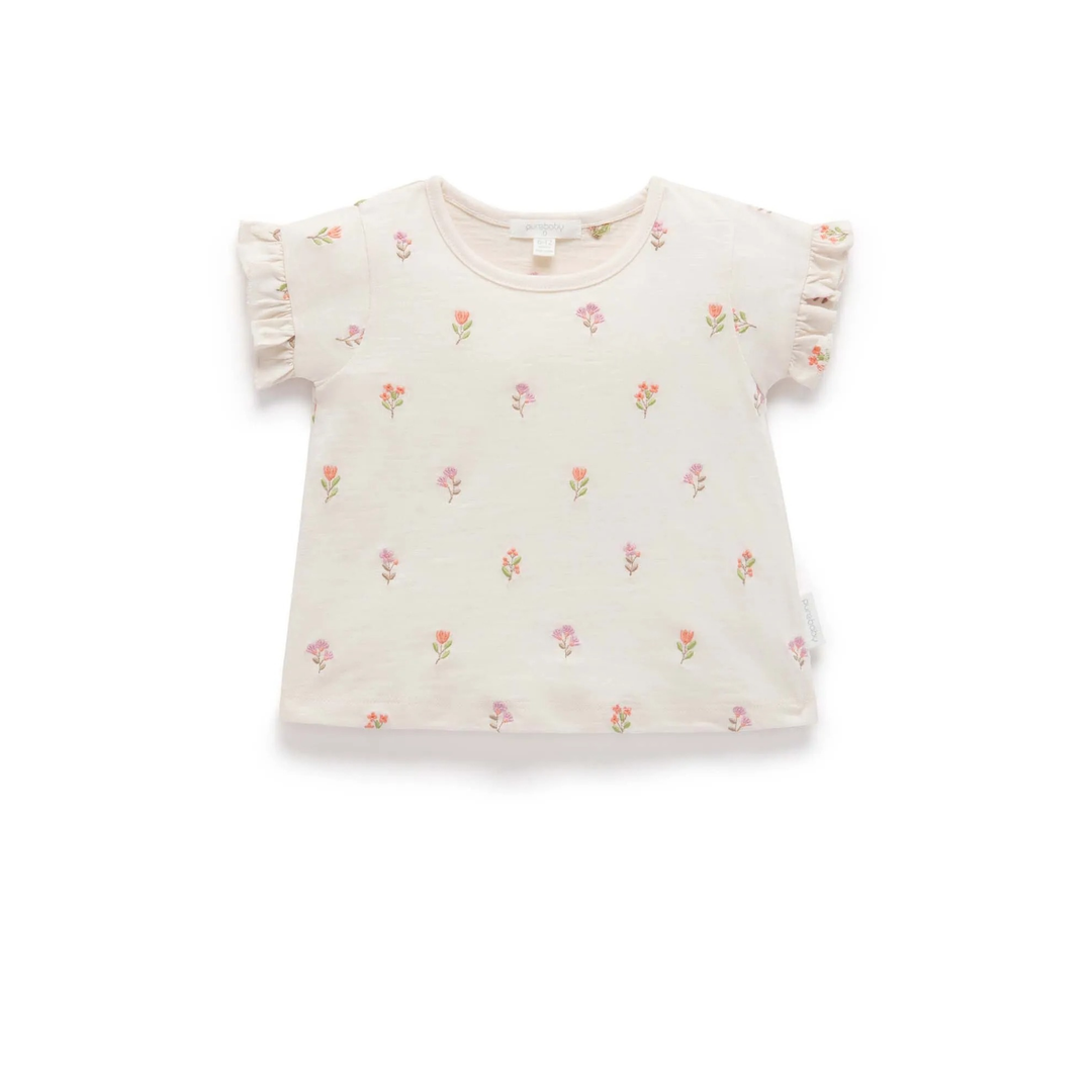 Purebaby Organic Ruffle Tee - Cloud Sprig Broderie