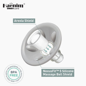 Haenim NexusFit Areola Shield fitted inside the five silicone massage ball breast shield