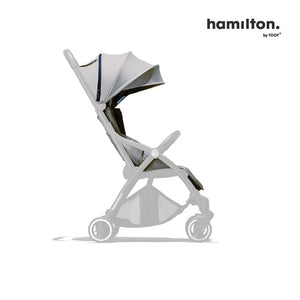Hamilton X1 Plus Colour Pack in Sky Blue, canopy and seat pad shown on a greyed-out stroller frame