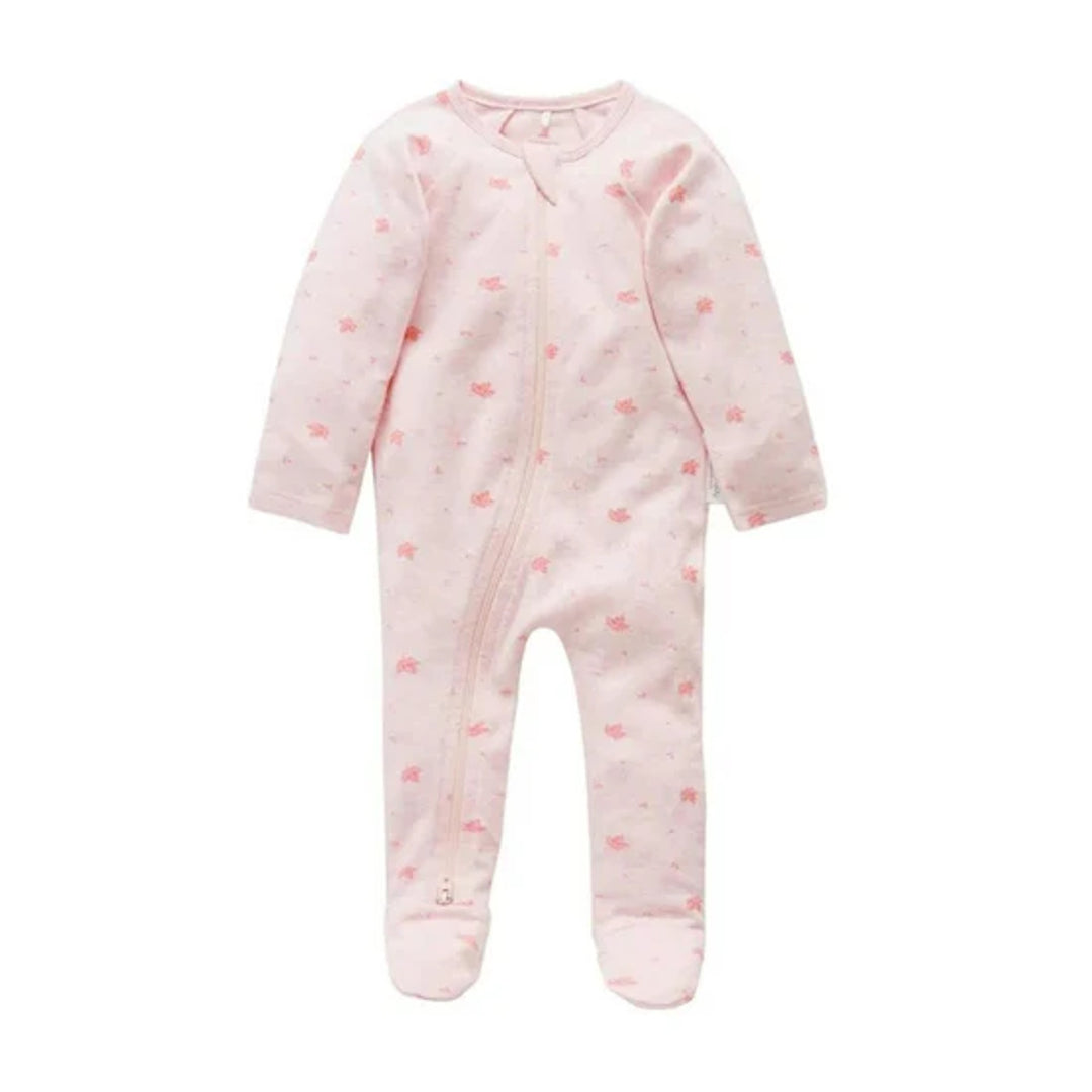 Purebaby Organic Zip Growsuit - Pale Pink Leaf (3-6m)
