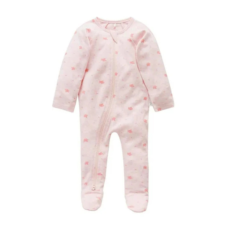 Purebaby Organic Zip Growsuit - Pale Pink Leaf (3-6m)